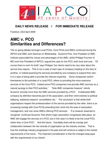 AMC v. PCO Similarities and Differences? - IAPCO