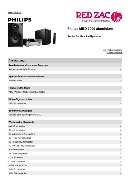 Produktdatenblatt Philips MBD 3000 aluminium - Red Zac