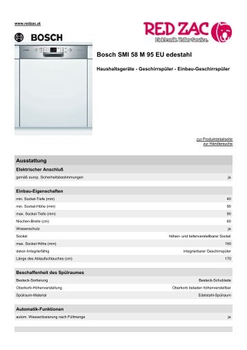 Produktdatenblatt Bosch SMI 58 M 95 EU edestahl - Red Zac