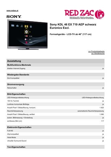 Sony KDL 46 EX 719 AEP schwarz Euronics Excl. - Red Zac