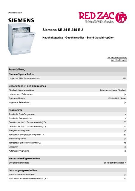 Produktdatenblatt Siemens SE 24 E 245 EU - Red Zac