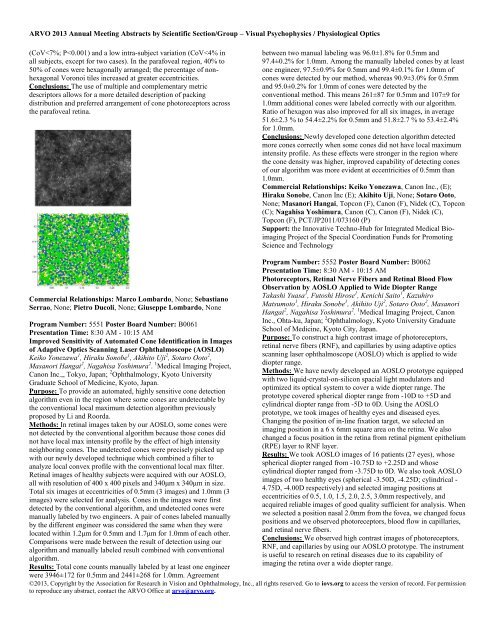 Visual Psychophysics / Physiological Optics - ARVO