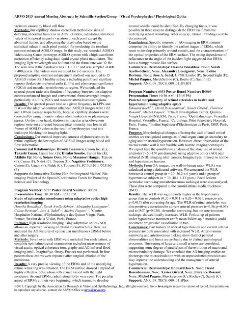 Visual Psychophysics / Physiological Optics - ARVO