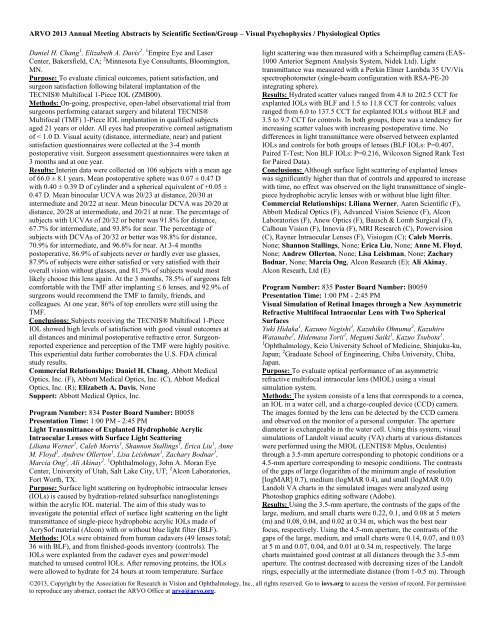 Visual Psychophysics / Physiological Optics - ARVO