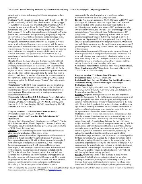 Visual Psychophysics / Physiological Optics - ARVO