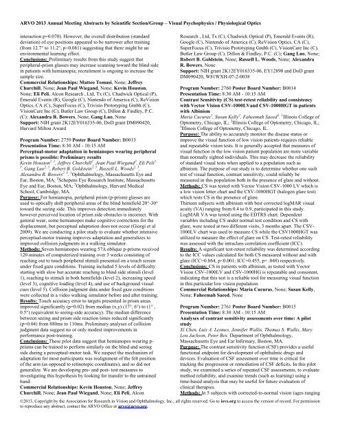 Visual Psychophysics / Physiological Optics - ARVO