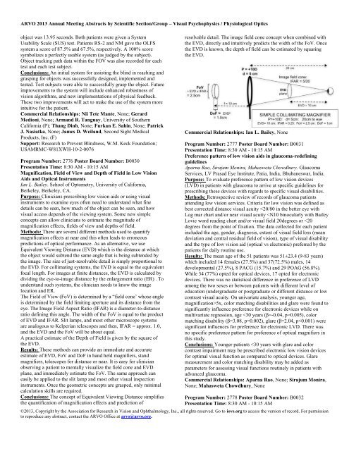 Visual Psychophysics / Physiological Optics - ARVO