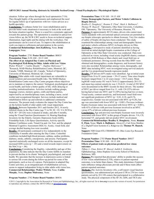 Visual Psychophysics / Physiological Optics - ARVO