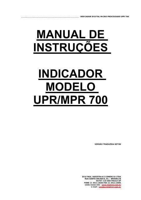 Indicador de pressÃ£o UPR700 Dynisco - Digitrol