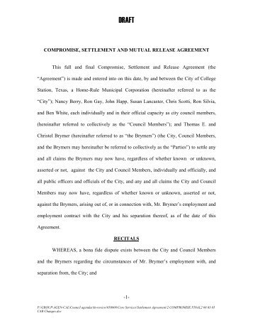 SAMPLE SETTLEMENT AGREEMENT AND RELEASE