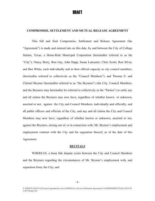 Compromise Settlement And Mutual Release Agreement