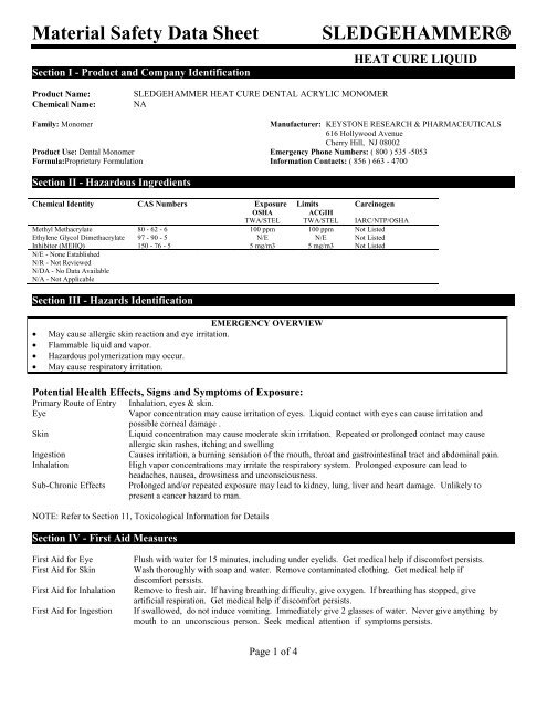 SLEDGEHAMMER HC Dental Monomer 11-10.pdf - Keystone ...