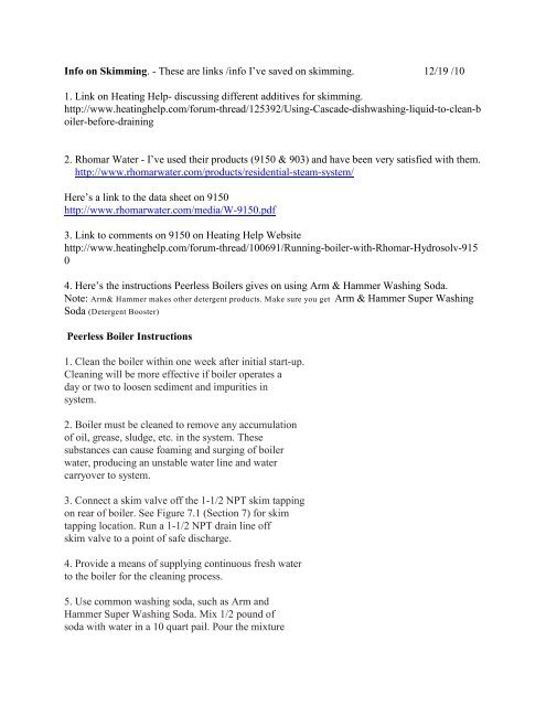 Info on Skimming. - These are links /info I've saved ... - Heating Help