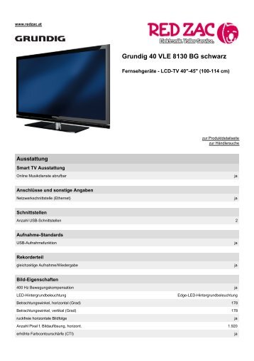 Produktdatenblatt Grundig 40 VLE 8130 BG schwarz - Red Zac