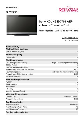 Sony KDL 46 EX 709 AEP schwarz Euronics Excl. - Red Zac
