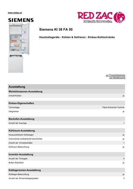 Produktdatenblatt Siemens KI 38 FA 50 - Red Zac