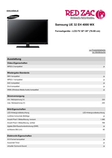 Produktdatenblatt Samsung UE 32 EH 4000 WX - Red Zac