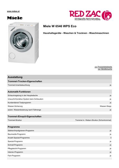 Produktdatenblatt Miele W 6546 WPS Eco - Red Zac