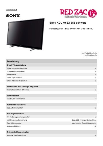 Produktdatenblatt Sony KDL 40 EX 655 schwarz - Red Zac