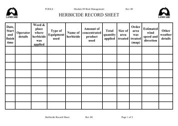 Landcare Herbicide Record Sheet