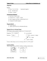 Chapter 19 Notes College Physics by Giambattista et al. Magnetism ...