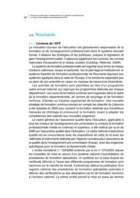 Assurer la qualitÃ© dans l'enseignement et la ... - Cedefop - Europa