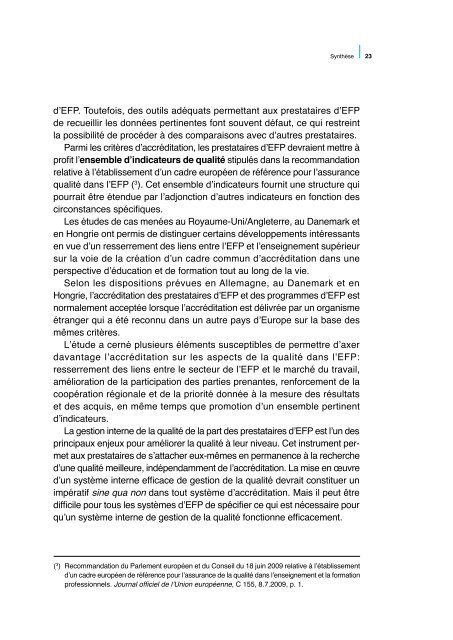 Assurer la qualitÃ© dans l'enseignement et la ... - Cedefop - Europa