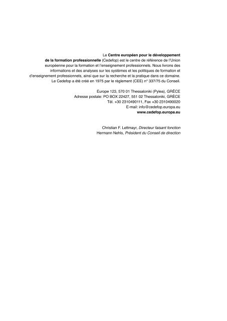 Assurer la qualitÃ© dans l'enseignement et la ... - Cedefop - Europa