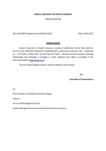 KUHS/BDS-Supplementary/EXAM-I/2012 Date ... - Manabadi.com