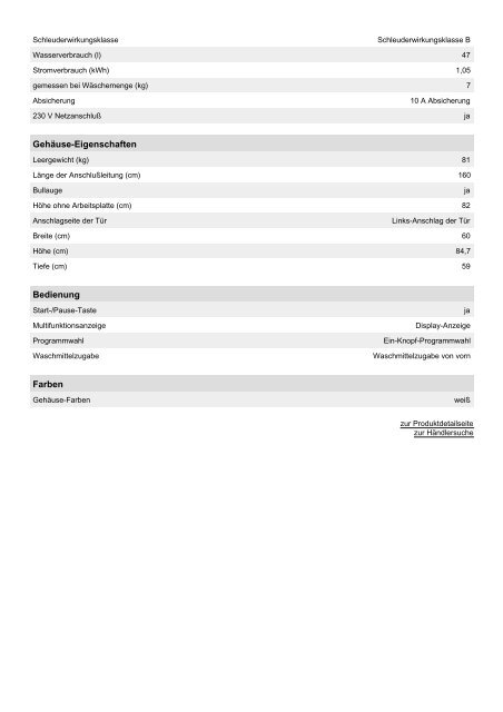 Produktdatenblatt Siemens WM 14 E 4 S1 AT - Red Zac