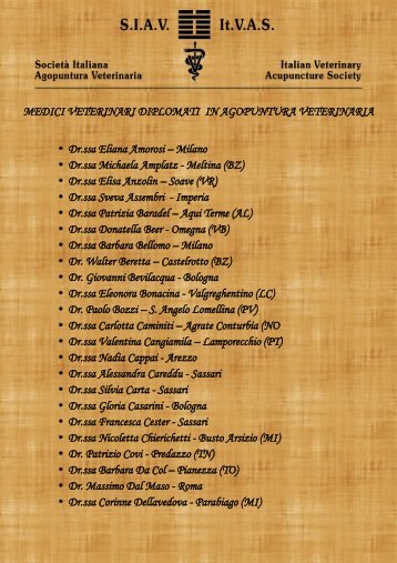 Elenco dei Veterinari Agopuntori diplomati S.I.A.V.