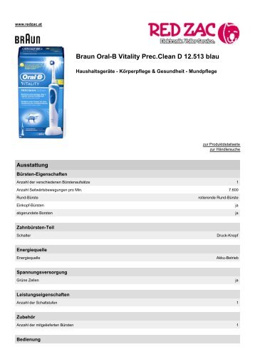Produktdatenblatt Braun Oral-B Vitality Prec.clean D ... - Red Zac