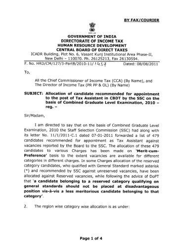 F. No. HRD/CM/LZt/s-partB/2010-11 - Income Tax Department