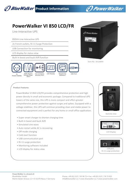 plade Hovedkvarter ubemandede PowerWalker VI 850 LCD-FR - PowerWalker UPS