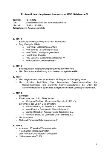 Protokoll Hauptausschuss 2012 - KSB Salzland eV