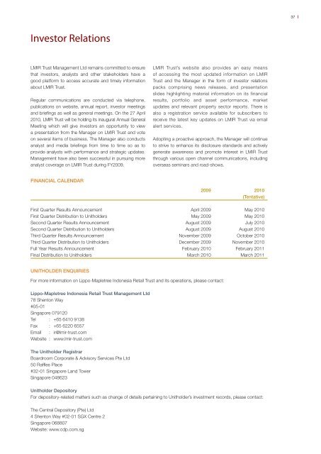 One - Lippo Malls Indonesia Retail Trust - Investor Relations