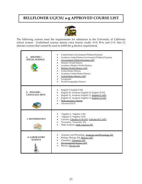 BELLFLOWER HIGH SCHOOL Curriculum Handbook 2011 - 2012