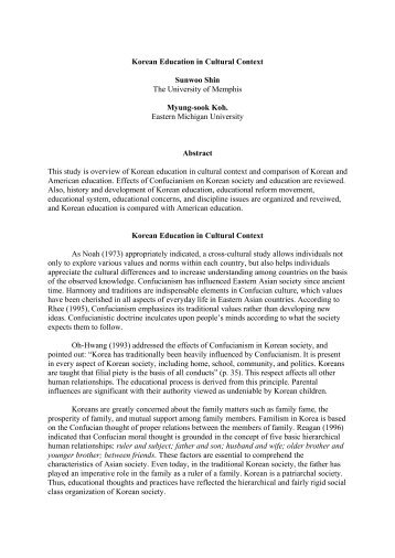 Korean Education in Cultural Context Sunwoo Shin The University ...