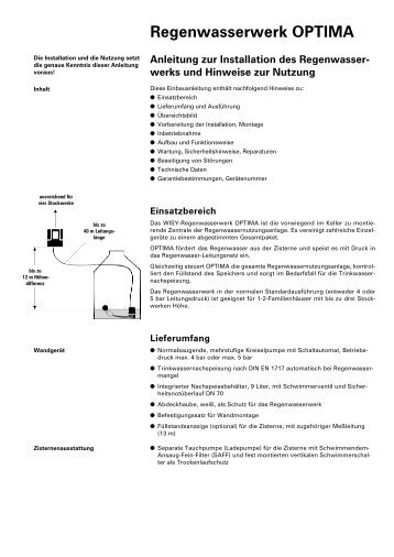 Regenwasserwerk OPTIMA Anleitung zur Installation des ...