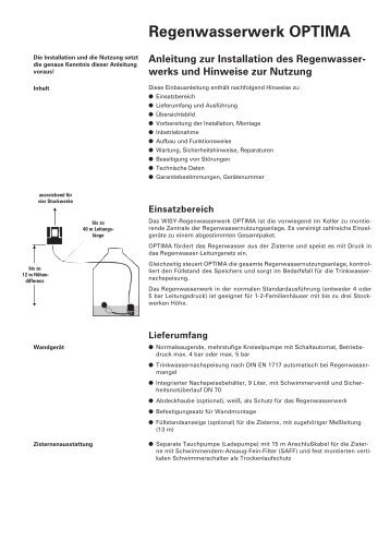 Regenwasserwerk OPTIMA Anleitung zur Installation des - Wisy AG