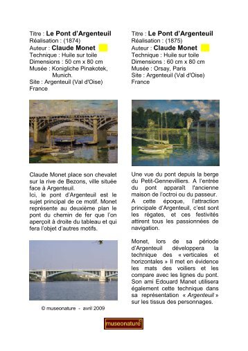 Titre : Le Pont d'Argenteuil Auteur : Claude Monet â¦. Titre : Le Pont ...