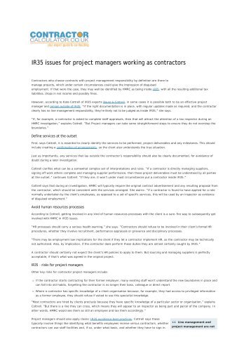 IR35 issues for project managers working as contractors