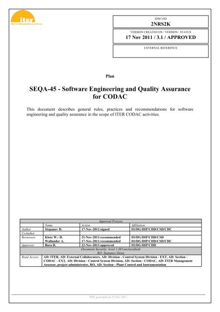 SEQA-45 - Software Engineering and Quality Assurance for ... - Iter