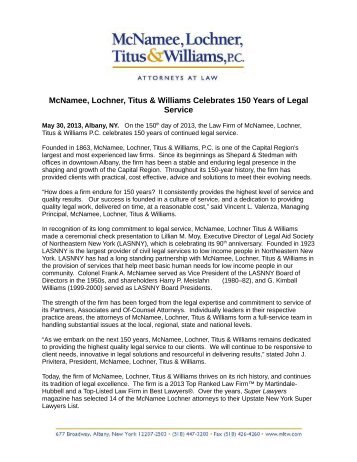 McNamee, Lochner, Titus & Williams Celebrates 150 Years of Legal ...