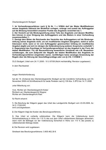 Oberlandesgericht Stuttgart 1. Im Verhandlungsverfahren nach Â§ 3b ...