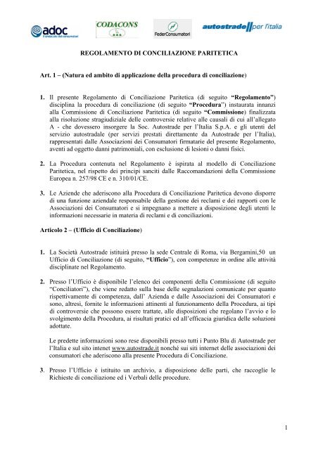 regolamento di conciliazione paritetica - Federconsumatori