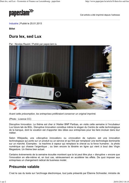 Dura lex, sed Lux - Economie et Finance au Luxembourg ... - L'Atelier