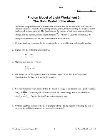 Worksheets Electromagnetic Radiation Worksheet worksheet 10 electromagnetic radiation and the bohr atom light photon model of 2 modeling physics