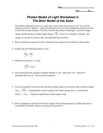 Photon Model of Light Worksheet 2: The Bohr ... - Modeling Physics