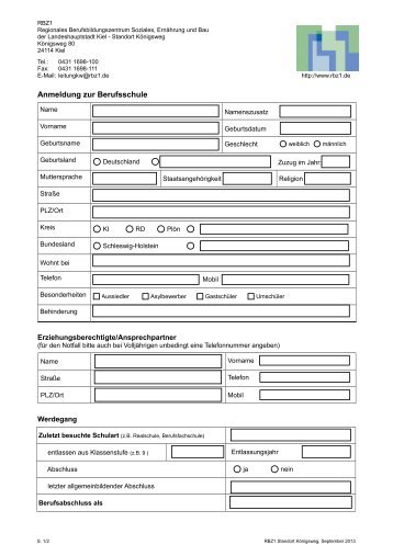 Aufnahmedaten( Anmeldung zur Berufsschule) - RBZ1